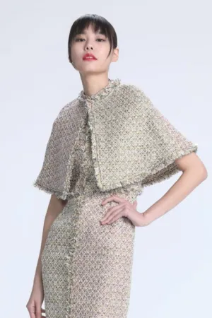 Purple and Grey Sequin Fancy Tweed Panel Cape and Dress Set(Cape)