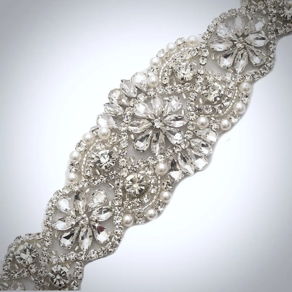 "Victoria" - Silver Crystal Bridal Belt/Sash