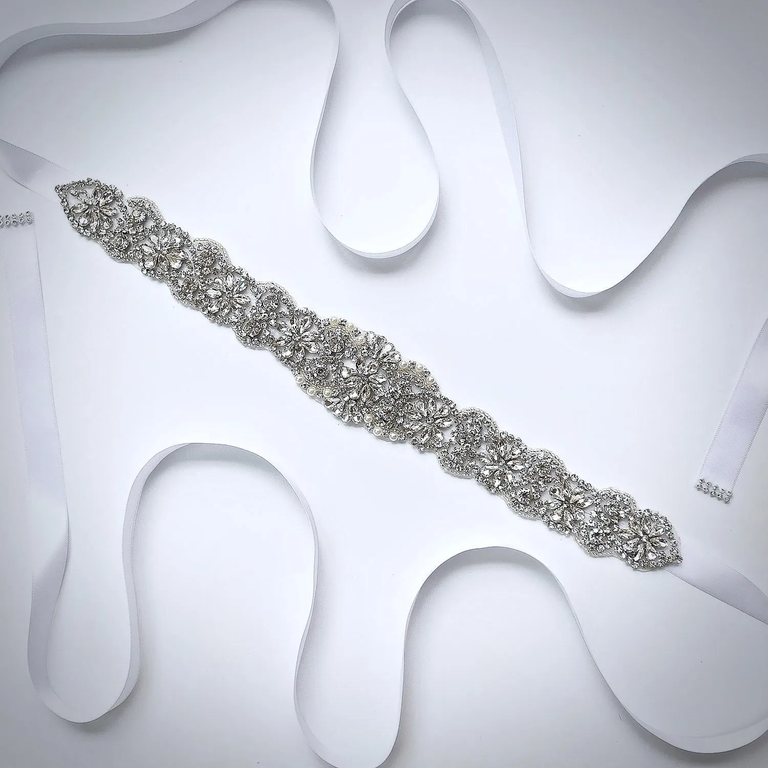"Victoria" - Silver Crystal Bridal Belt/Sash
