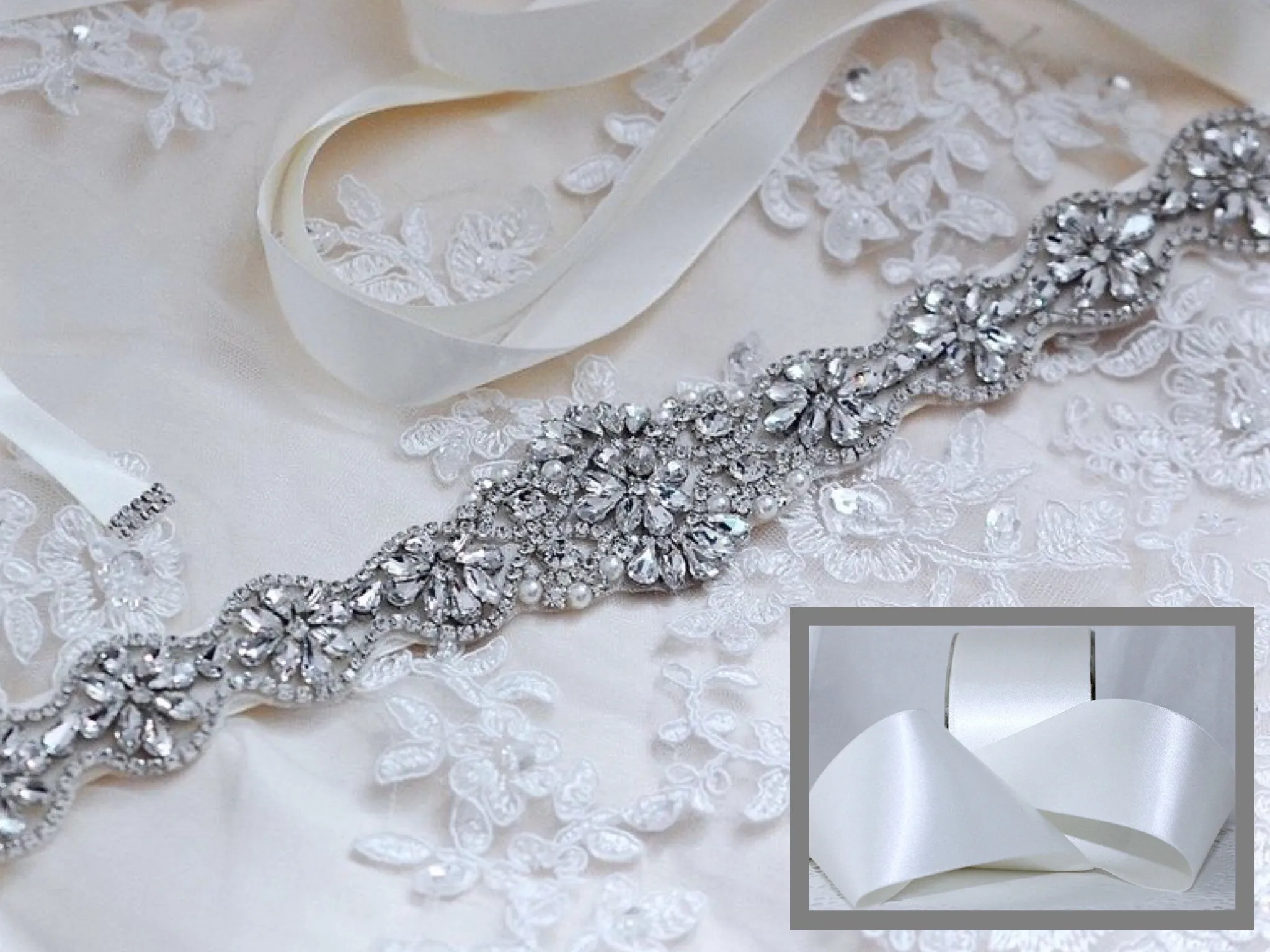 "Victoria" - Silver Crystal Bridal Belt/Sash