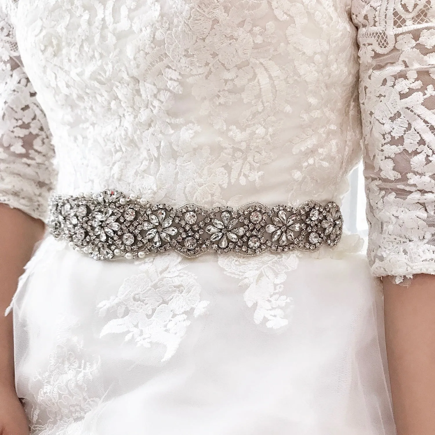 "Victoria" - Silver Crystal Bridal Belt/Sash