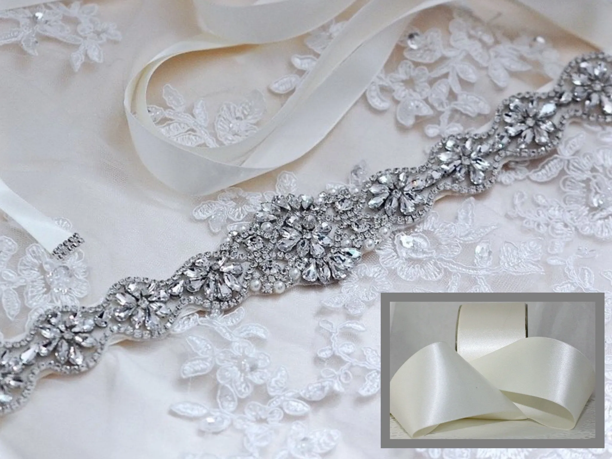 "Victoria" - Silver Crystal Bridal Belt/Sash