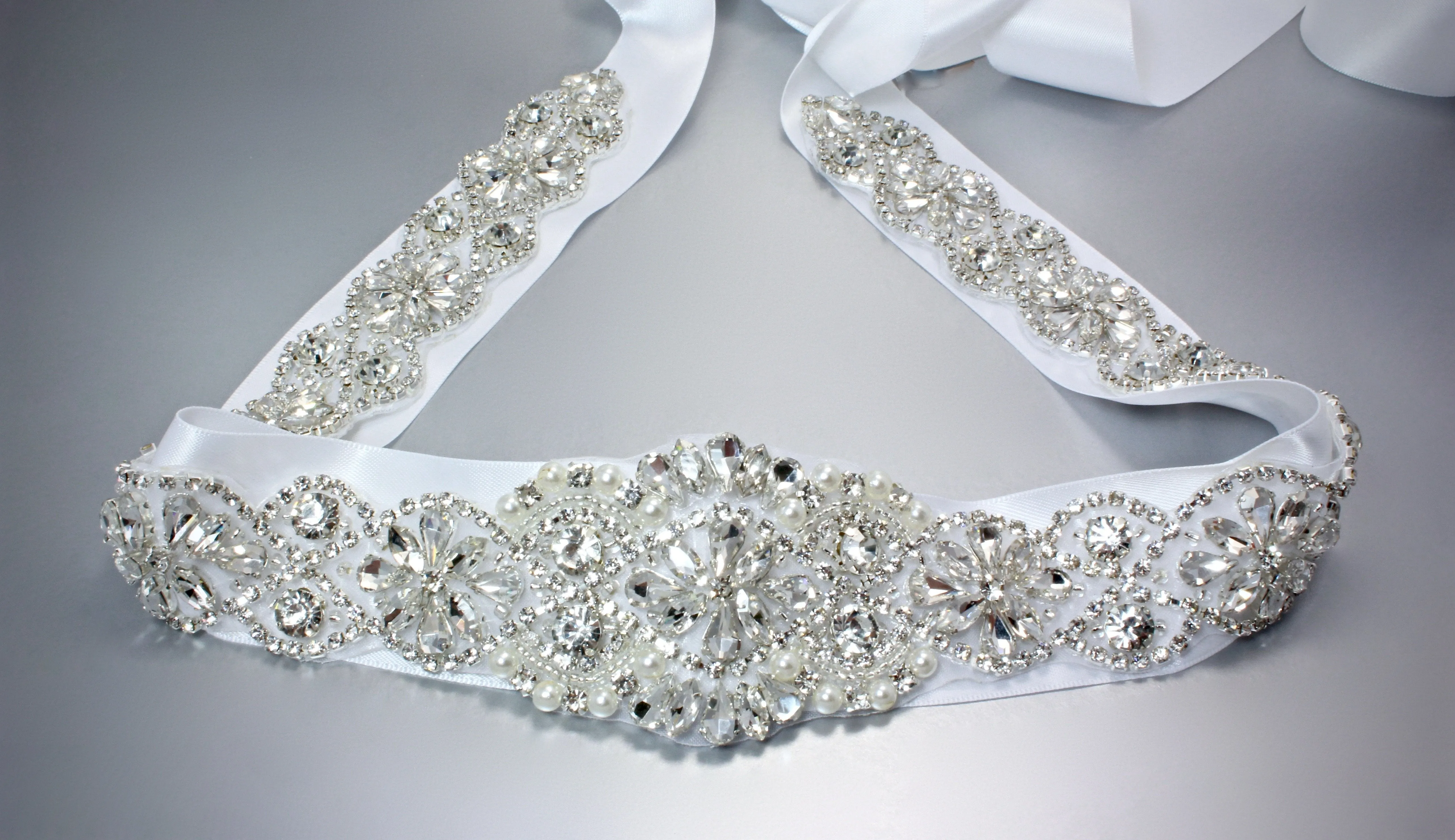"Victoria" - Silver Crystal Bridal Belt/Sash