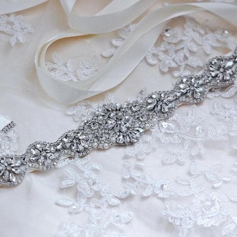 "Victoria" - Silver Crystal Bridal Belt/Sash