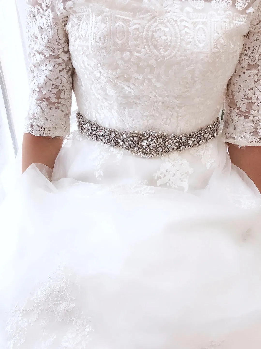 "Victoria" - Silver Crystal Bridal Belt/Sash
