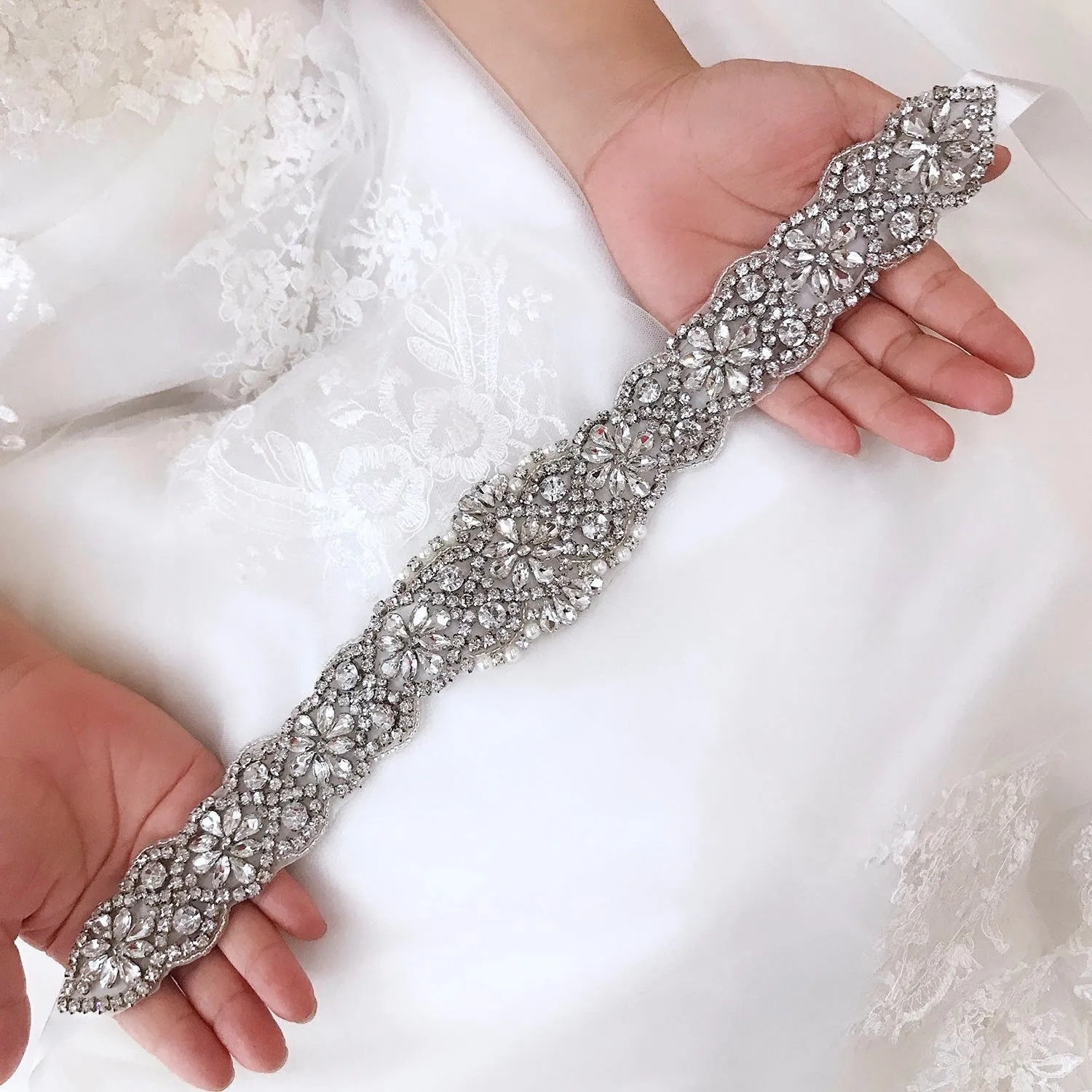 "Victoria" - Silver Crystal Bridal Belt/Sash