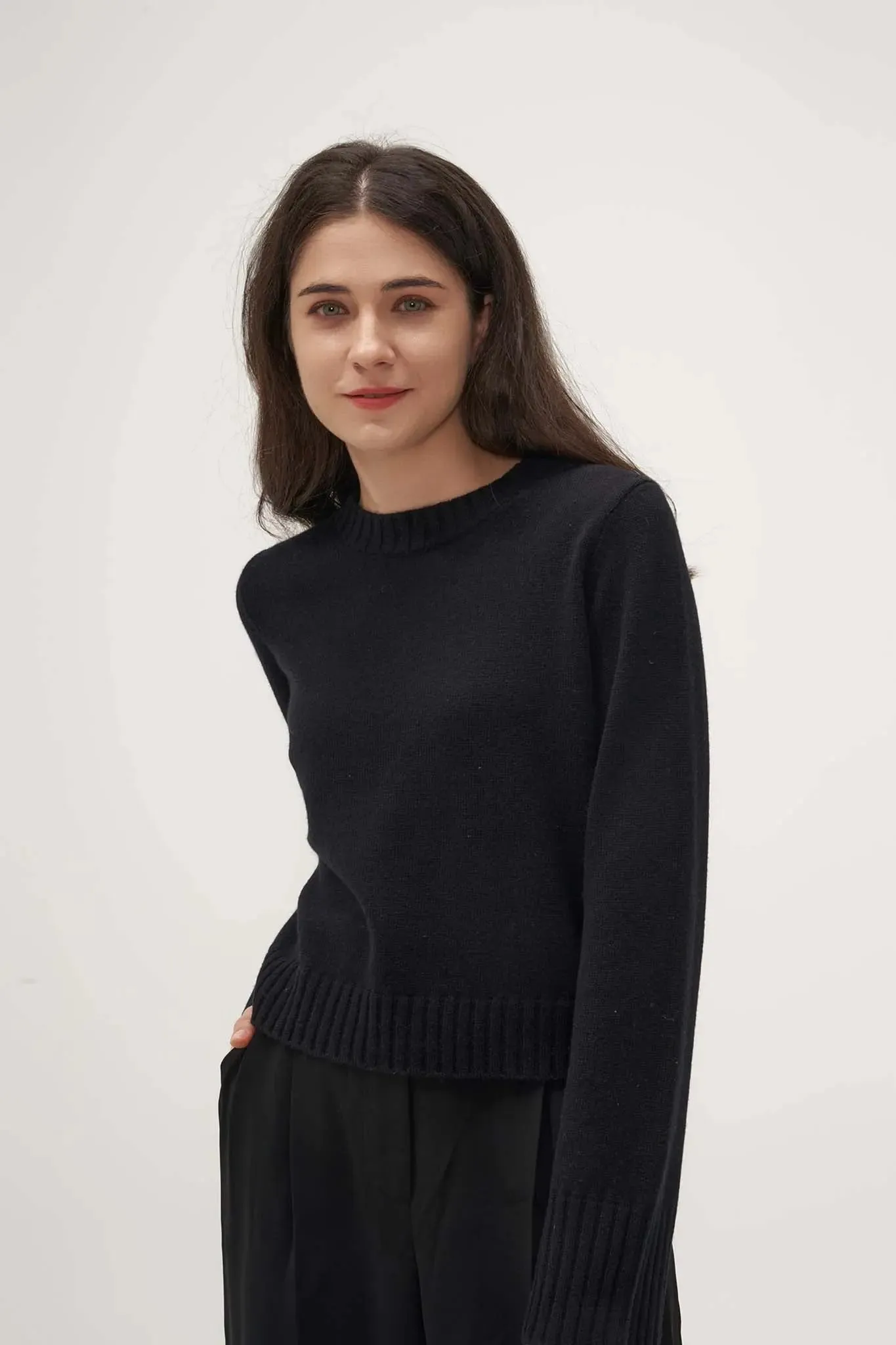 Ribbed Edge Sweater in Cashmere and Wool