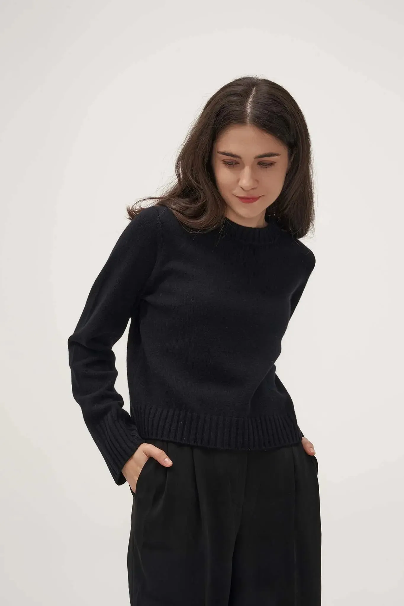 Ribbed Edge Sweater in Cashmere and Wool