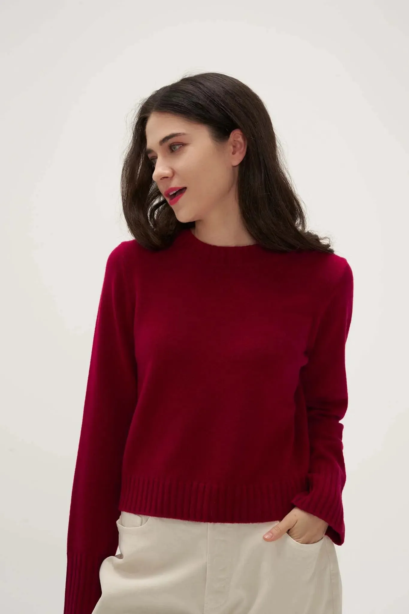 Ribbed Edge Sweater in Cashmere and Wool