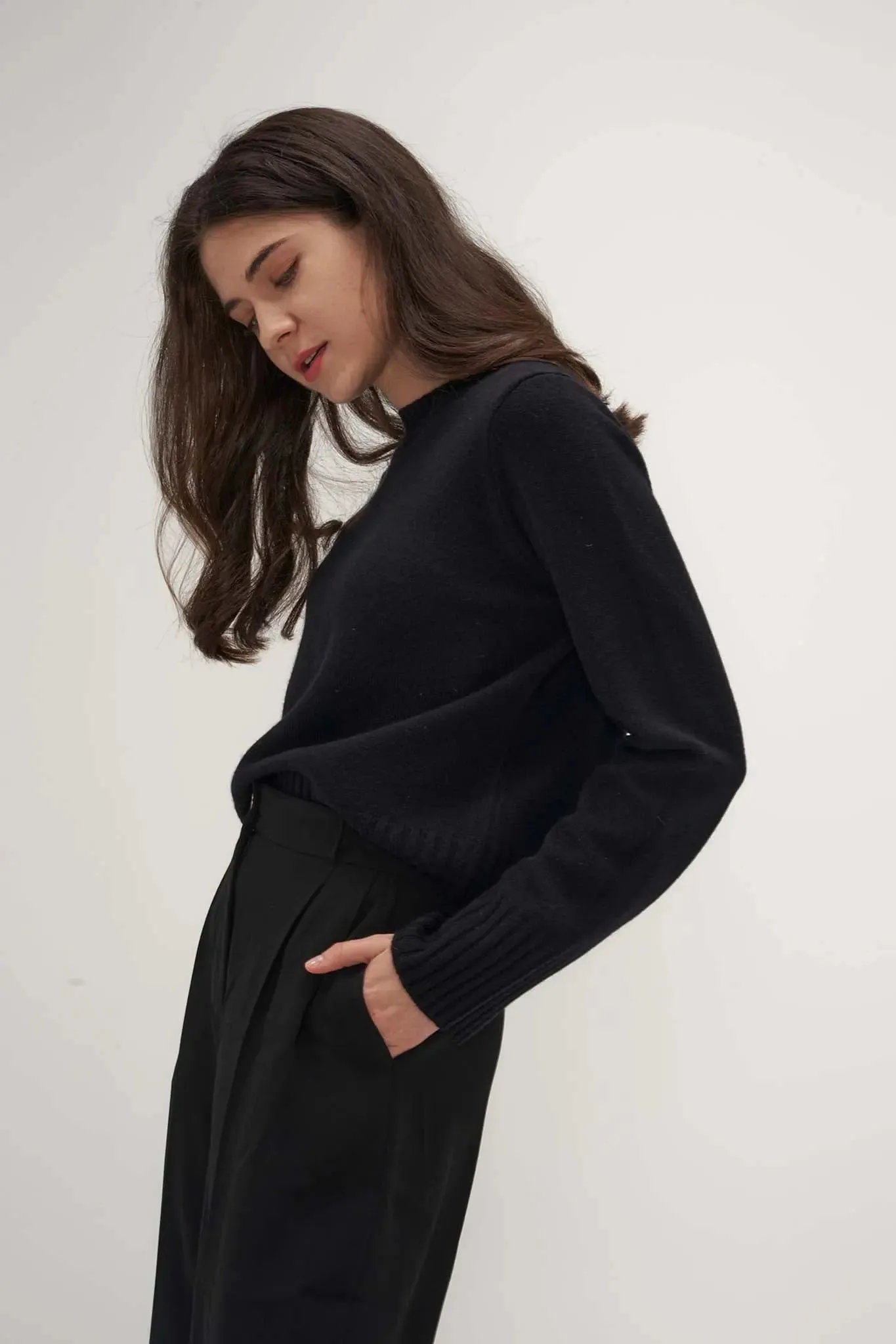 Ribbed Edge Sweater in Cashmere and Wool