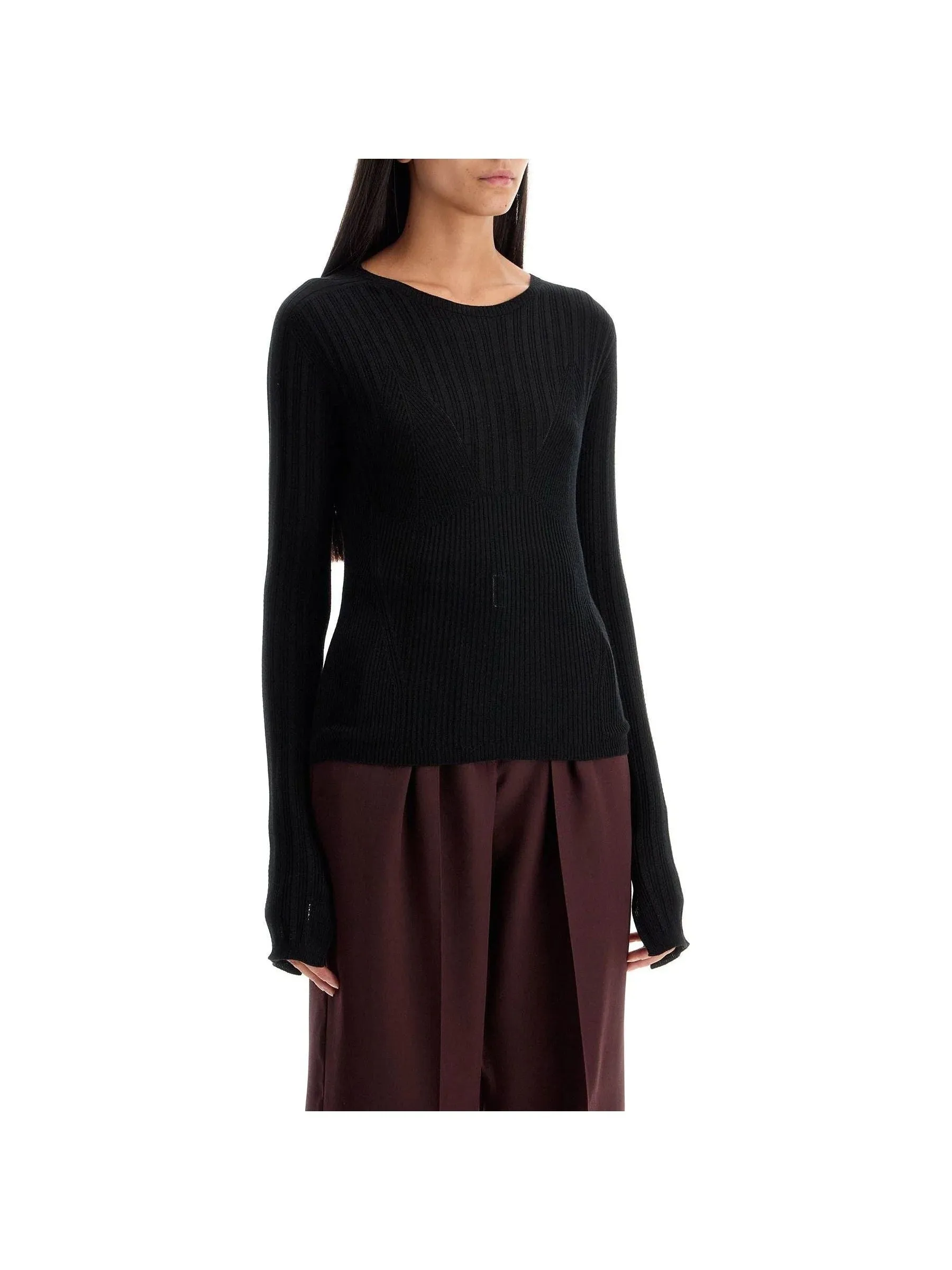 Ribbed Knit Wool Sweater