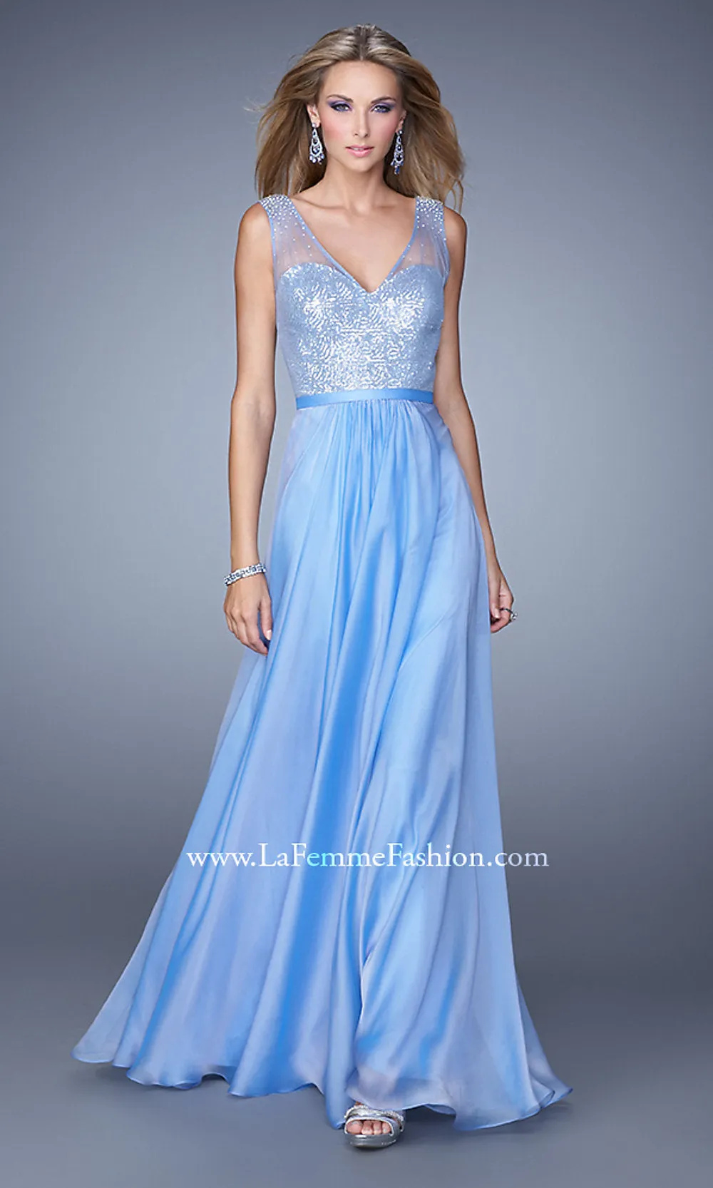 Sequin-Bodice La Femme Long Prom Dress