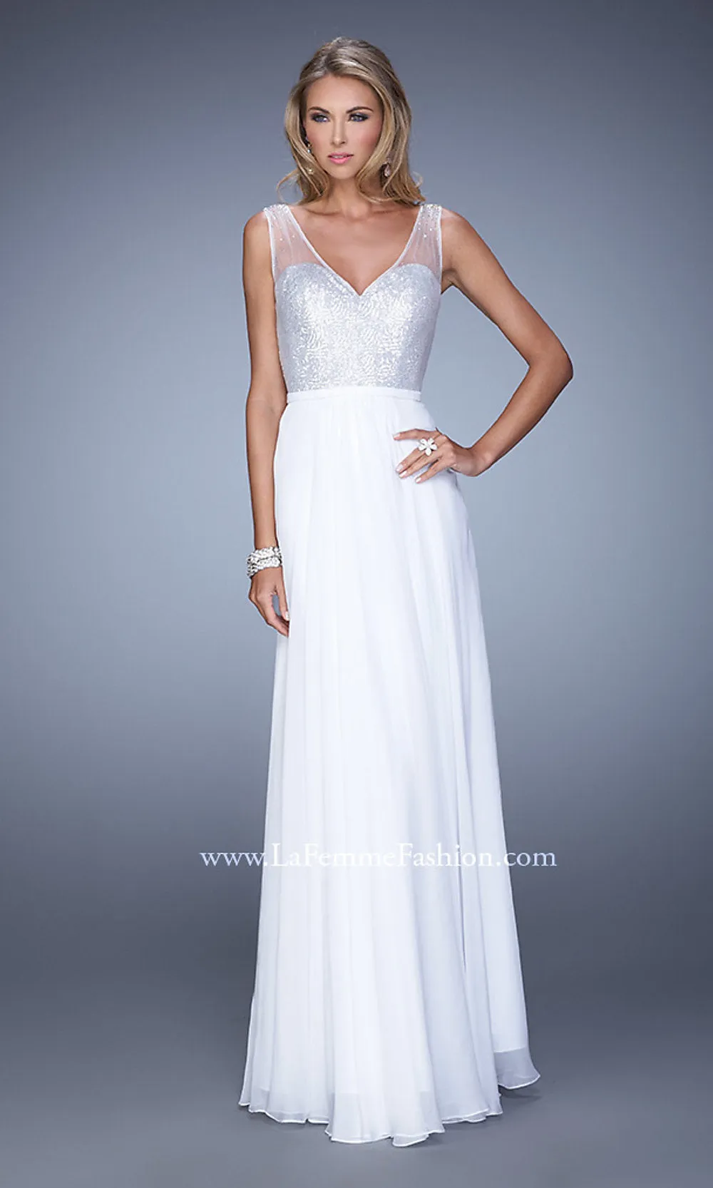 Sequin-Bodice La Femme Long Prom Dress
