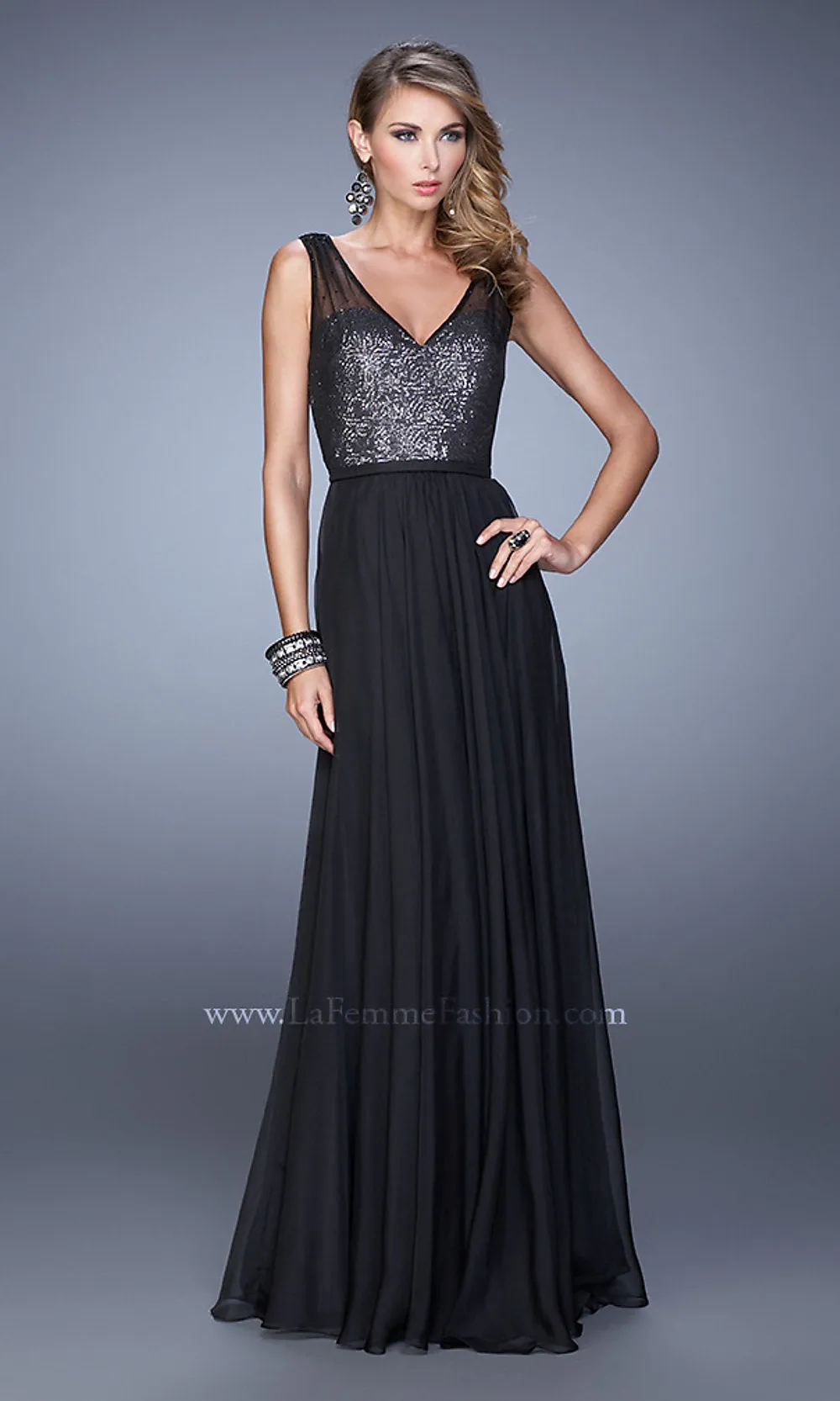 Sequin-Bodice La Femme Long Prom Dress