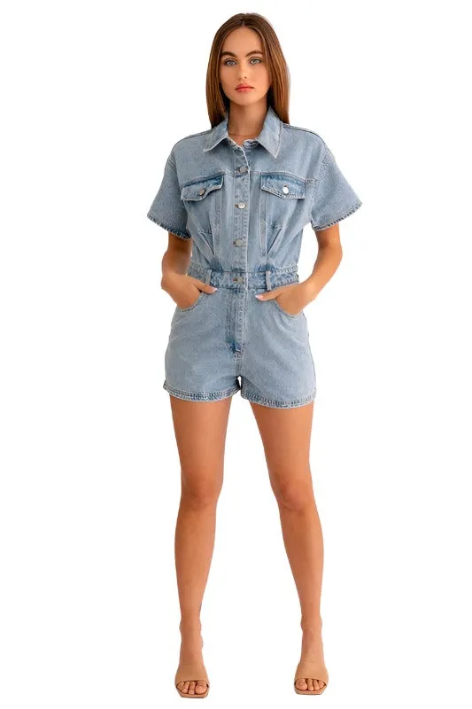 Short Sleeve Denim Romper