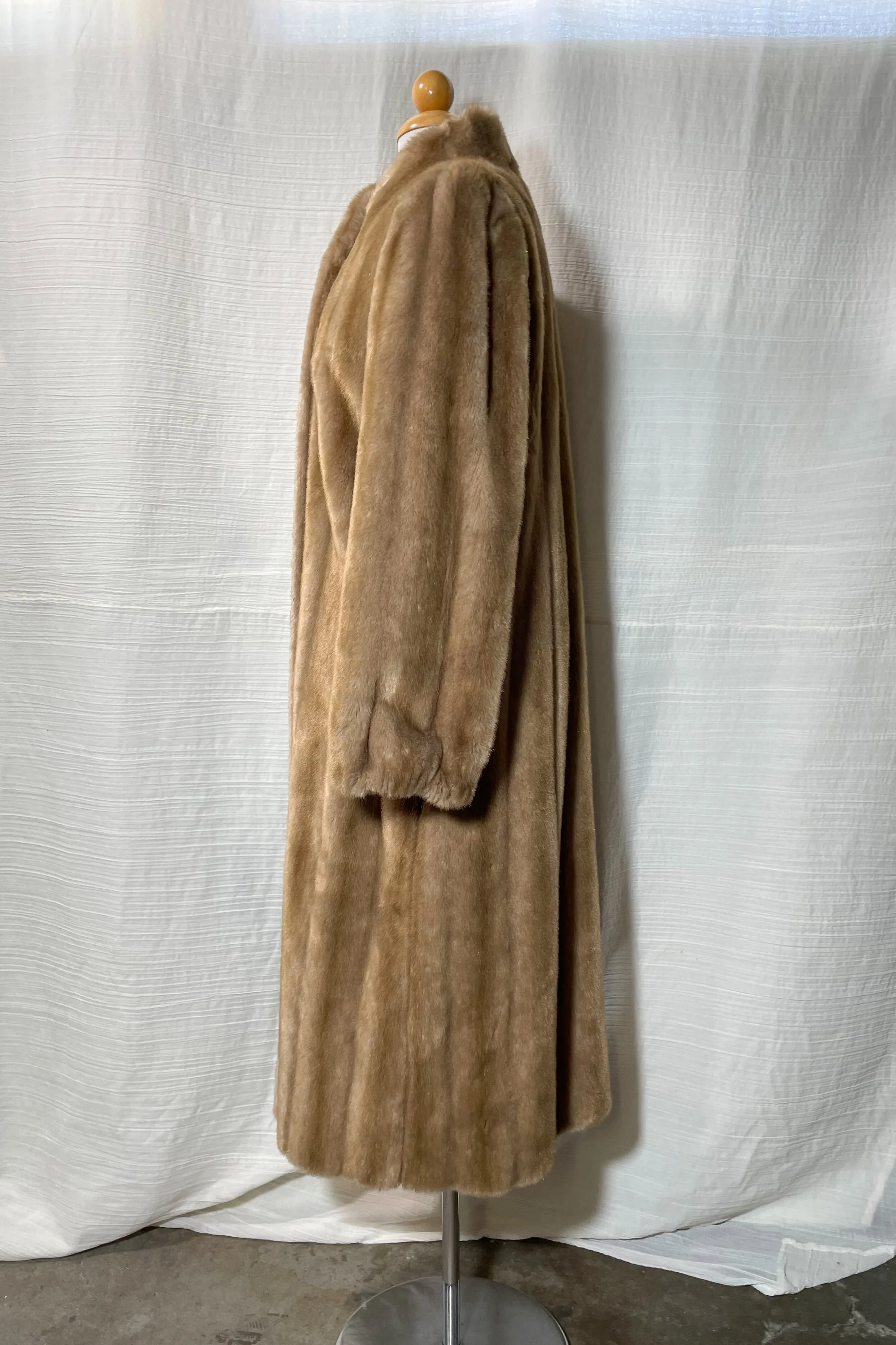 SOLD Vintage Faux Fur Mink Maxi Coat, Boxy Fit Puff Sleeves SZ 9/10