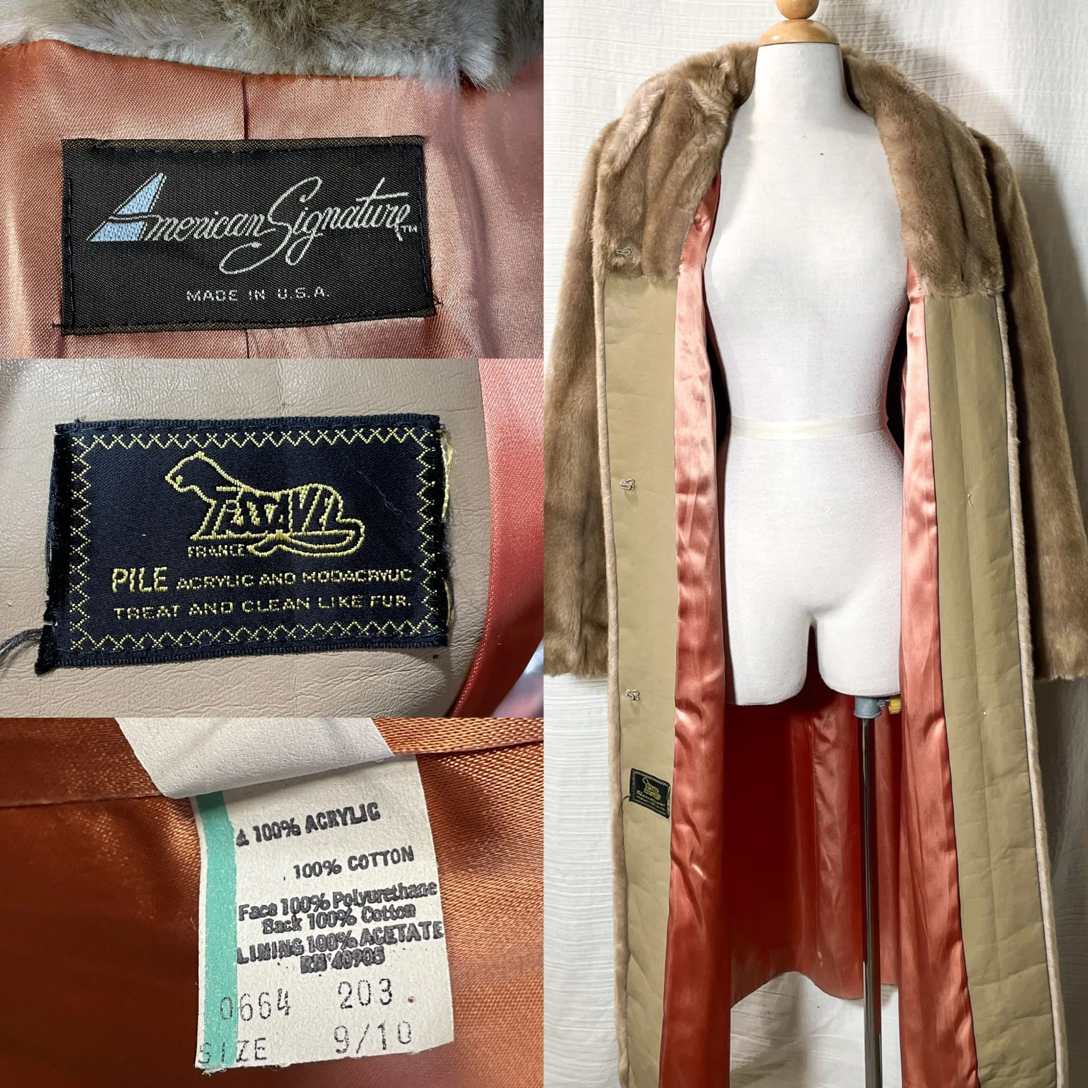 SOLD Vintage Faux Fur Mink Maxi Coat, Boxy Fit Puff Sleeves SZ 9/10