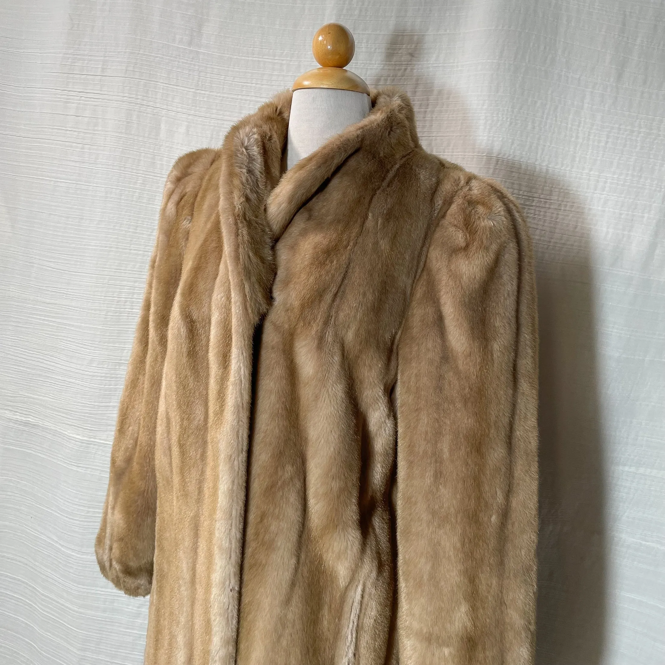 SOLD Vintage Faux Fur Mink Maxi Coat, Boxy Fit Puff Sleeves SZ 9/10