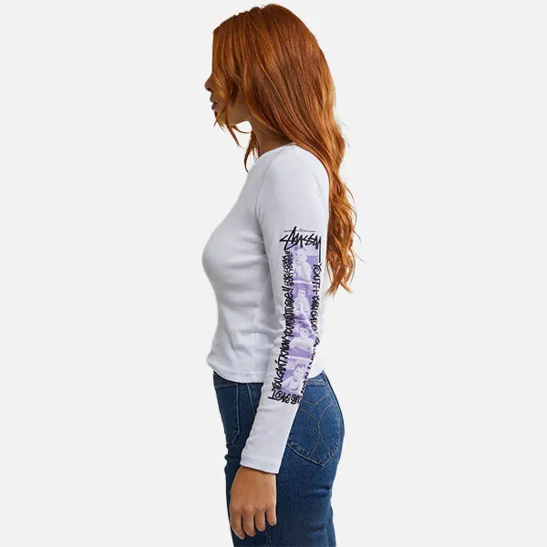 Stussy Youth Brigade Long-Sleeve Rib Tee - Pigment Washed White