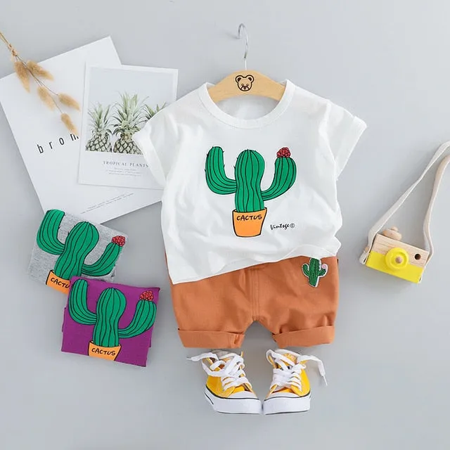 Summer Fashion Toddler Infant Clothing Sets Baby Girls Boy Clothes Suits Cactus T Shirt Shorts Kids Tracksuits Child Casual Wear