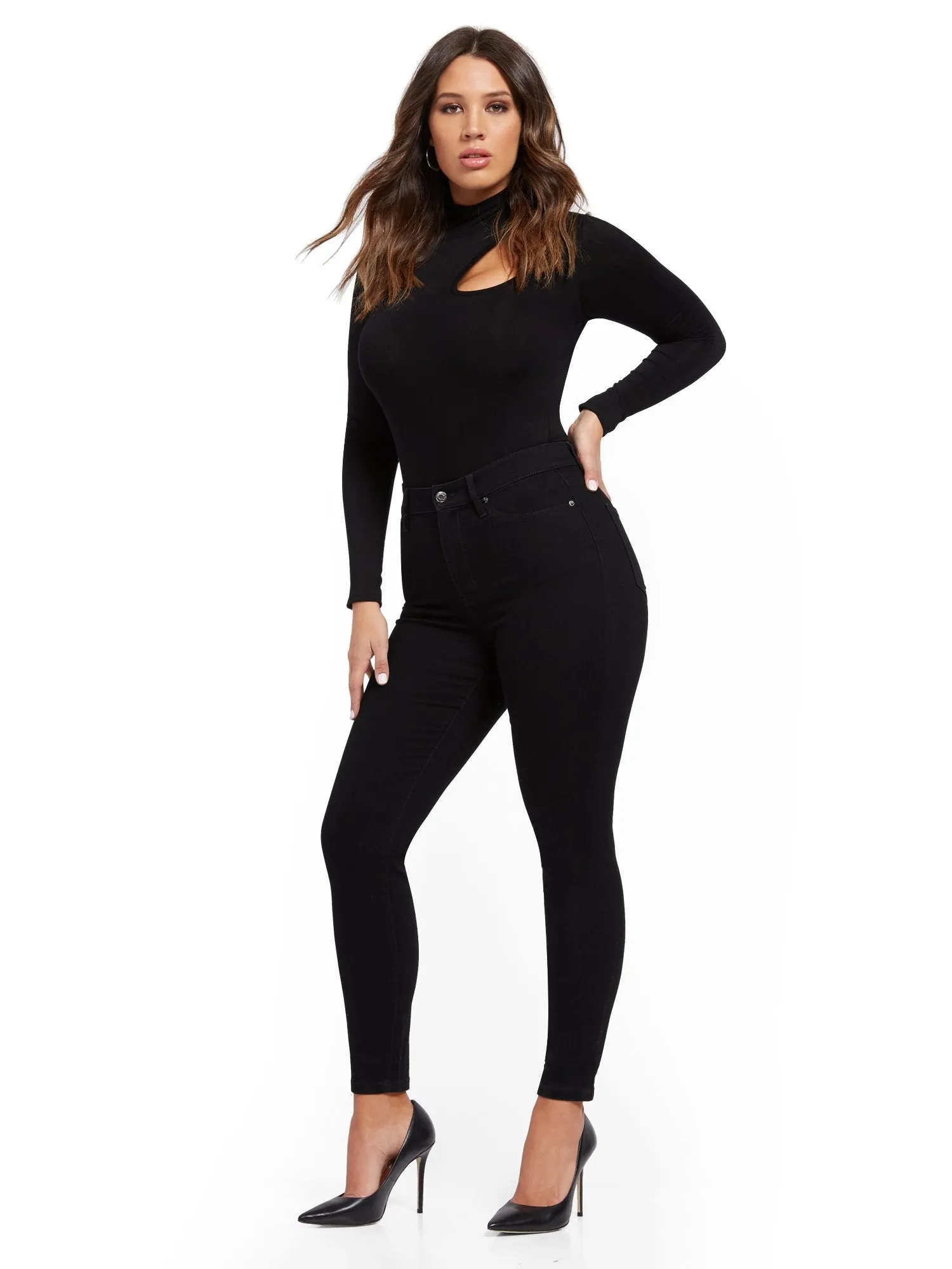 Super High-Waisted No-Gap Super-Skinny Jeans - Black
