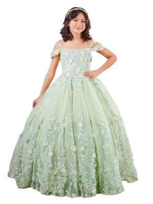 Tiffany 80002MQ Girls 3D Lace Shimmer Pageant Dress off the shoulder Mini Quince Gown