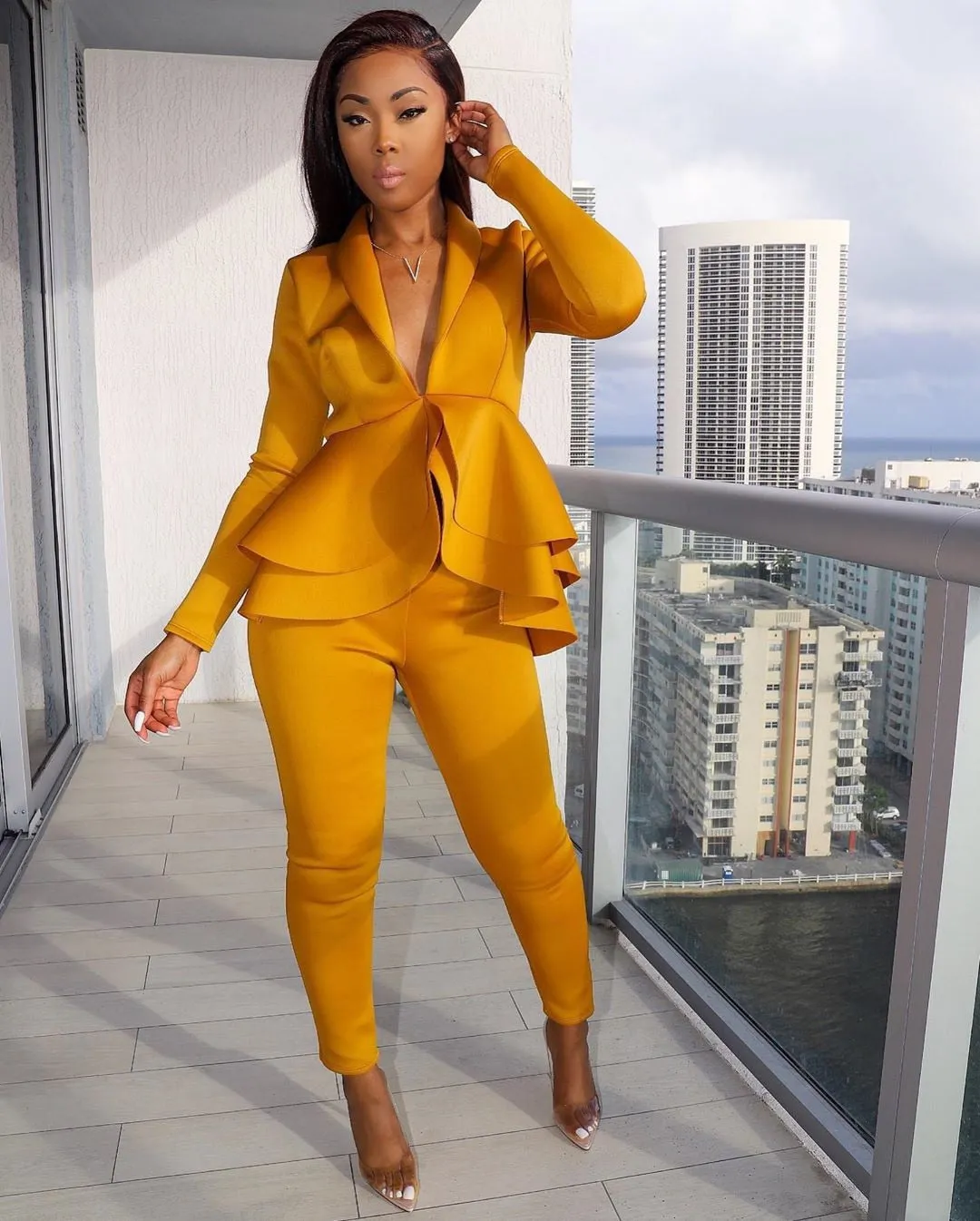 Trendy Ruffle Top Full Sleeve And Bottom Pants Set