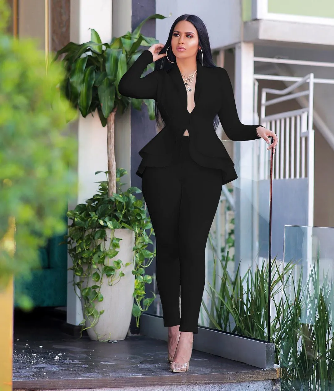 Trendy Ruffle Top Full Sleeve And Bottom Pants Set