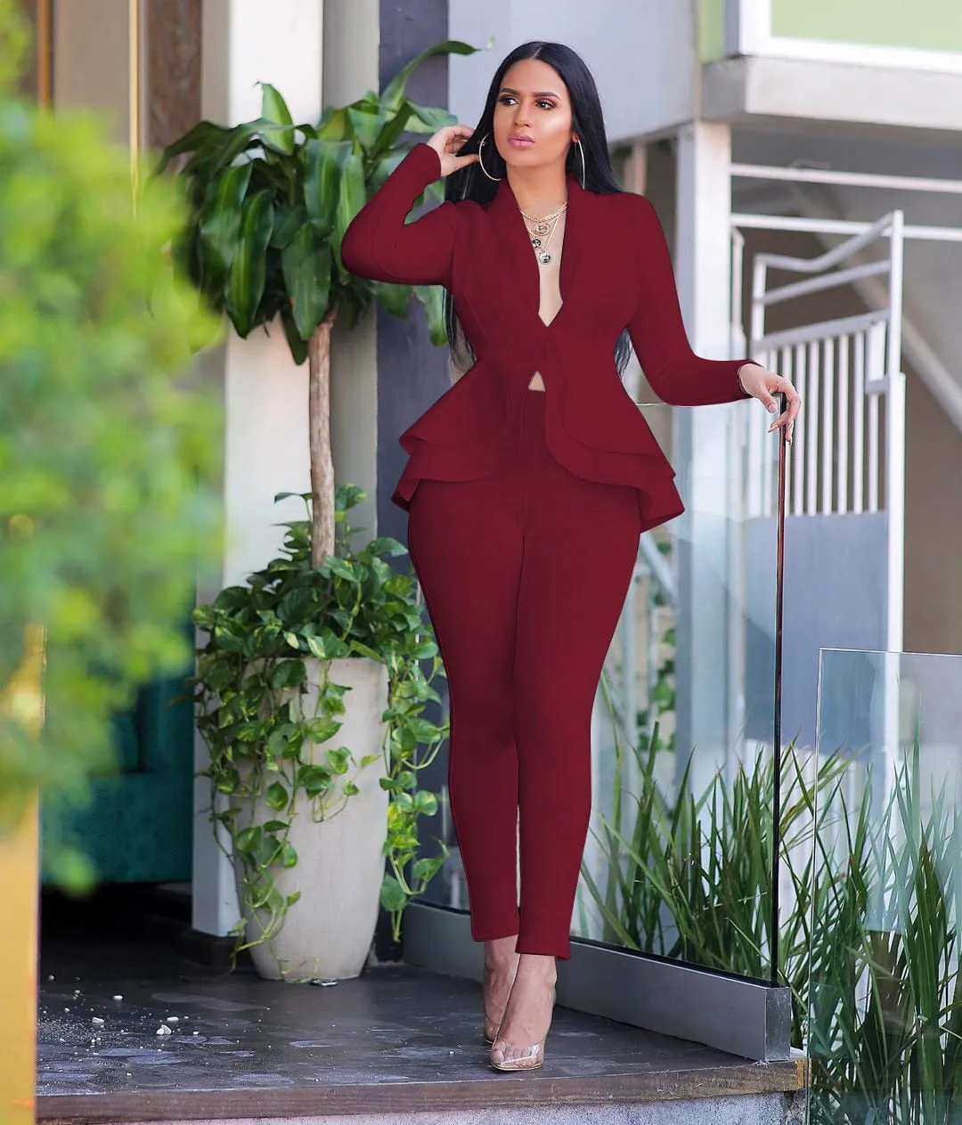 Trendy Ruffle Top Full Sleeve And Bottom Pants Set