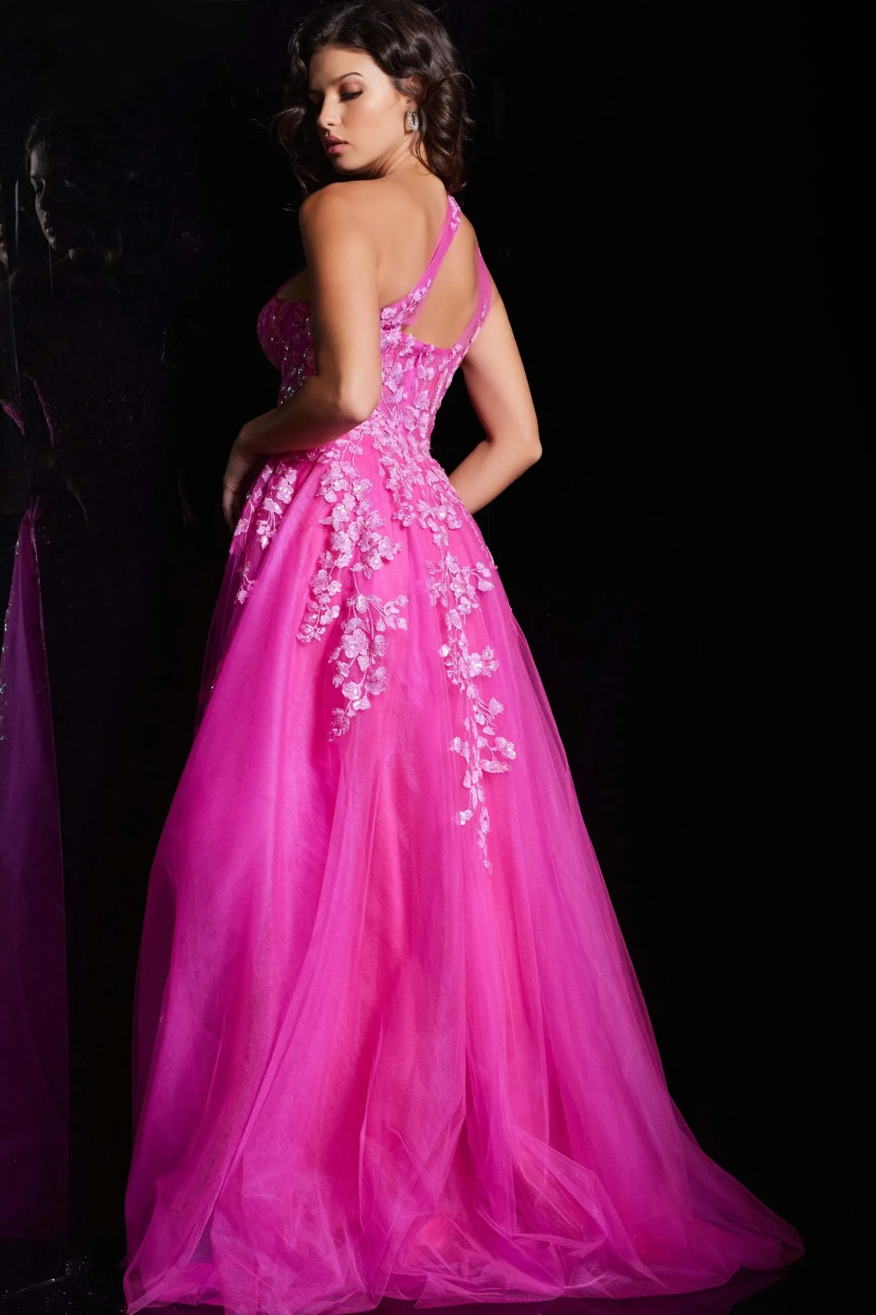 Tulle One Shoulder A-line Gown by Jovani 39318