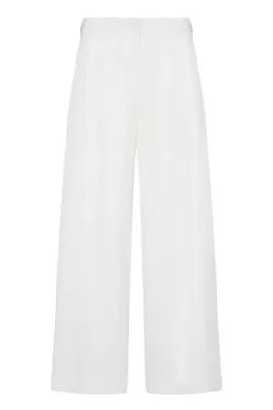 White High Waisted Hand Pleated Wide Leg Trousers
