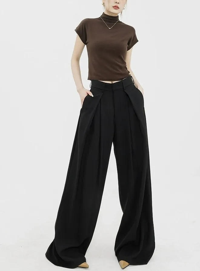 Wide Leg Criss-Cross Pleated Palazzo Trousers