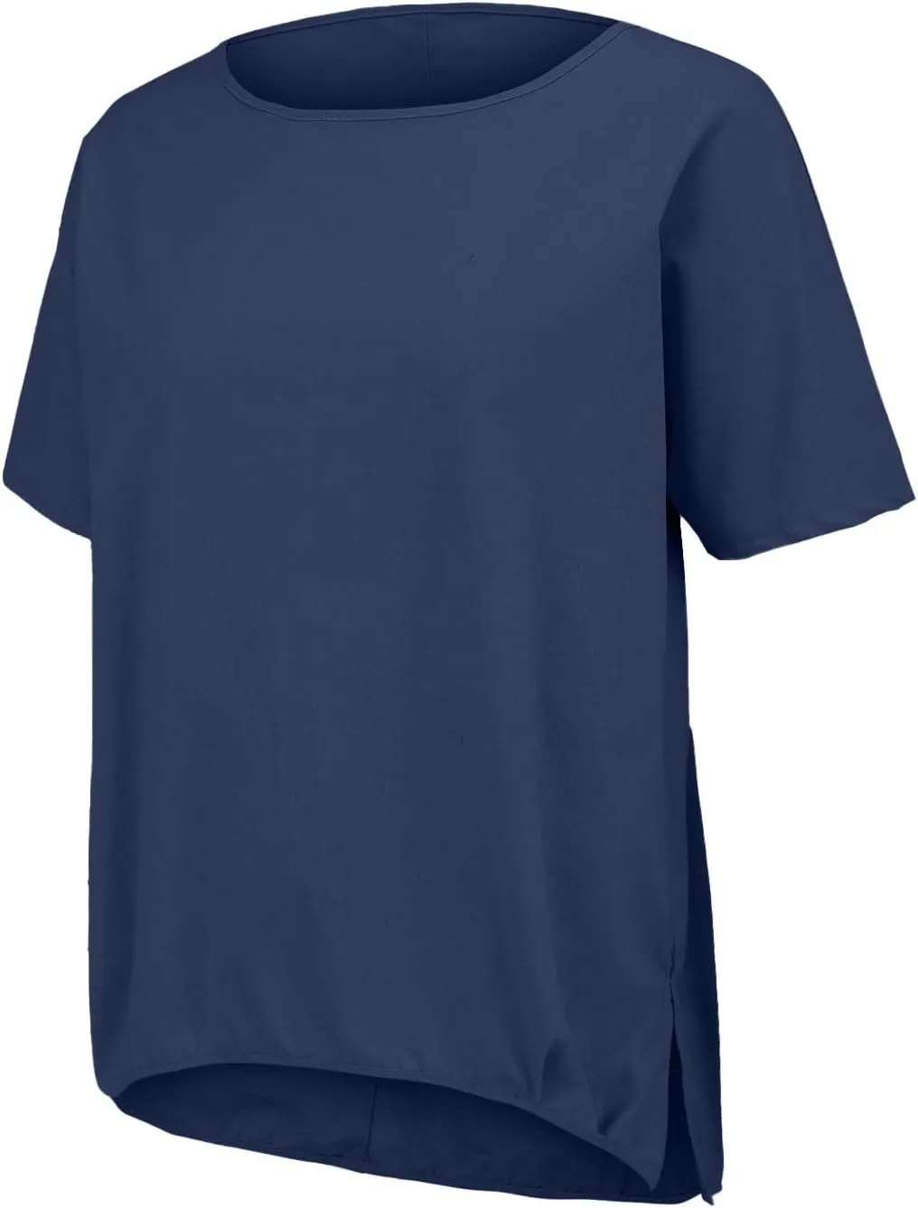 Womens Casual Cotton Linen Shirts Short Sleeve Beach Summer T-Shirts Loose Solid Crewneck Vacation Travel Blouse Tops